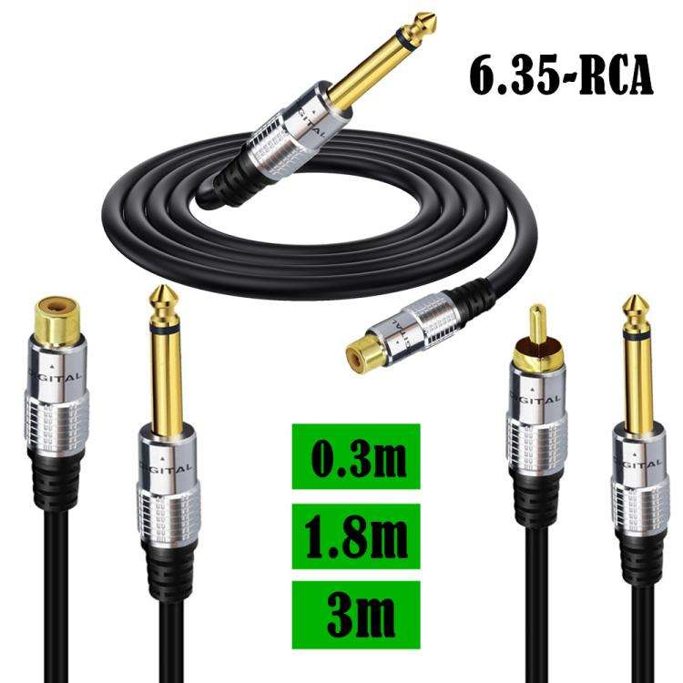 6.35mm Mono Plug Male to RCA Female Audio Adapter Cable for Ampfler, Speaker, Guitar, Length:0.3m...
