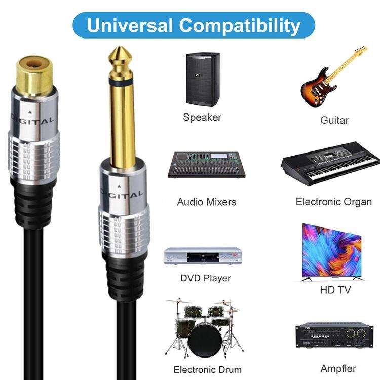 6.35mm Mono Plug Male to RCA Female Audio Adapter Cable for Ampfler, Speaker, Guitar, Length:0.3m...