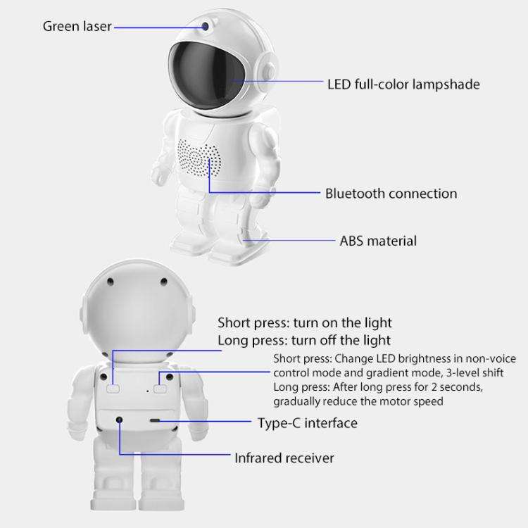 Astronaut Starry Projection Lamp Remote Control Laser Light, Style:Bluetooth Version(White)