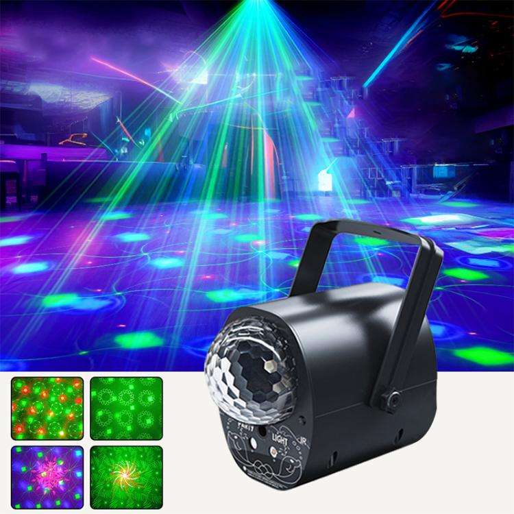 3-in-1 RGB Laser Light LED Stage Voice Control Magic Ball Lamp, Style:No Remote Control(Black)