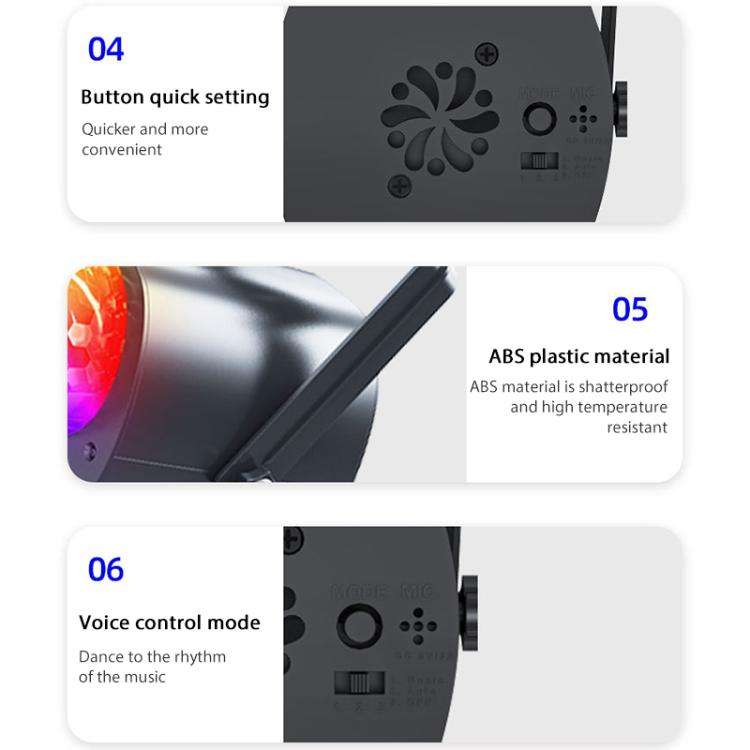 3-in-1 RGB Laser Light LED Stage Voice Control Magic Ball Lamp, Style:No Remote Control(Black)