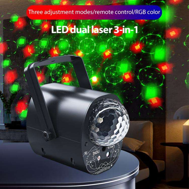 3-in-1 RGB Laser Light LED Stage Voice Control Magic Ball Lamp, Style:No Remote Control(Black)