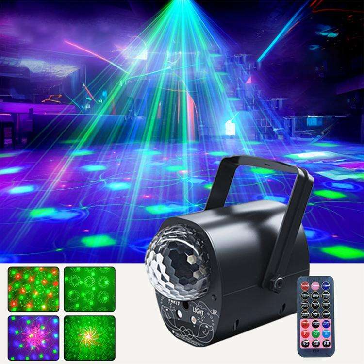 3-in-1 RGB Laser Light LED Stage Voice Control Magic Ball Lamp, Style:With Remote Control(Black)