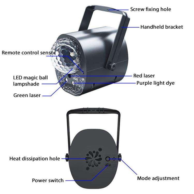 3-in-1 RGB Laser Light LED Stage Voice Control Magic Ball Lamp, Style:With Remote Control(Black)