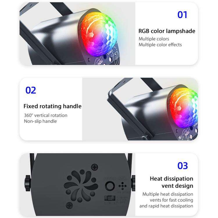 3-in-1 RGB Laser Light LED Stage Voice Control Magic Ball Lamp, Style:With Remote Control(Black)