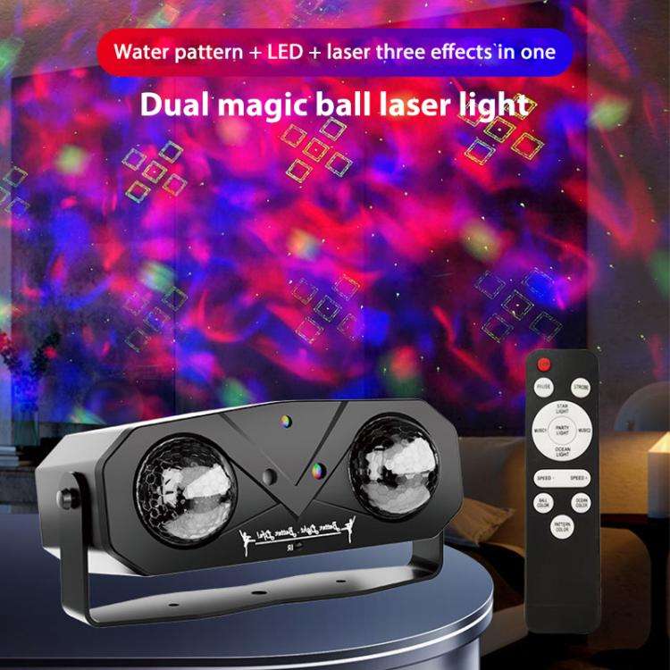 Double Magic Ball Laser Light LED Water Ripple RGB Rotating Stage Lamp, Style:US Plug(Black)