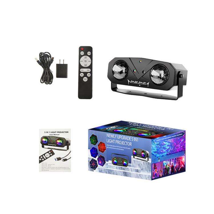 Double Magic Ball Laser Light LED Water Ripple RGB Rotating Stage Lamp, Style:US Plug(Black)