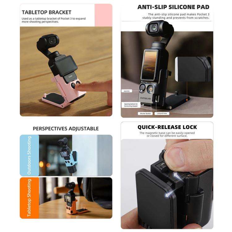 For DJI OSMO Pocket 3 Sunnylife Multifunctional Magnetic Mount Tabletop Base Bracket(Black)