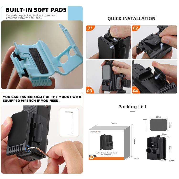 For DJI OSMO Pocket 3 Sunnylife Multifunctional Magnetic Mount Tabletop Base Bracket(Yellow)