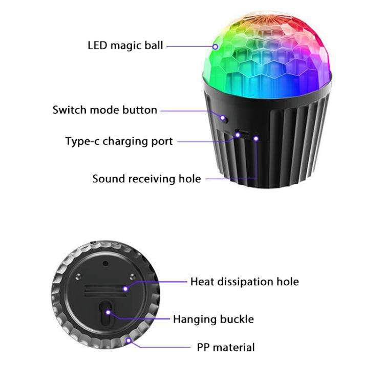 Stripe Magic Ball Light LED RGB Rotating Stage Lamp, Style:With Remote Control(Black)