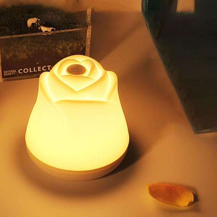 3W Rose Night Light Bedside Touch Sensor Ambient Lighting, Style:Rechargeable(White)