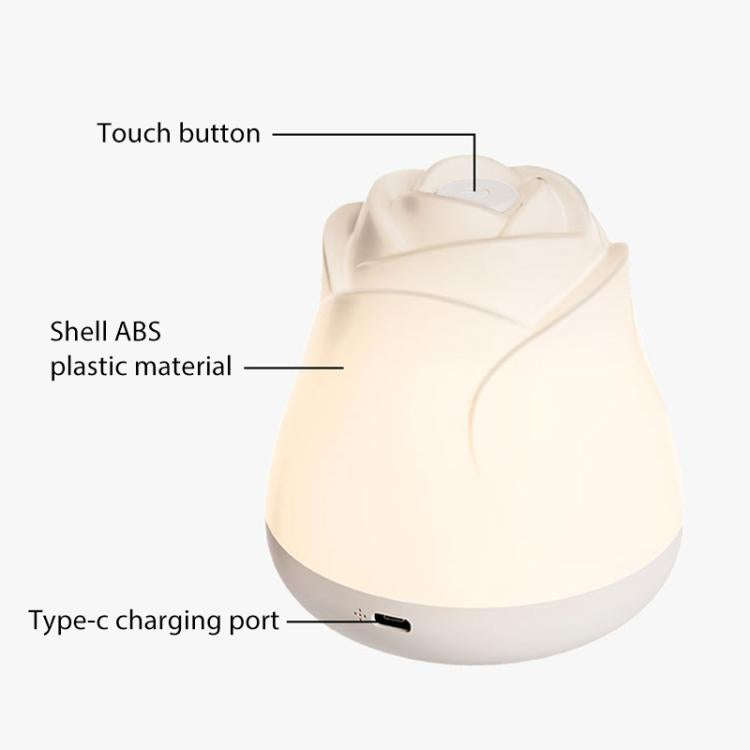 3W Rose Night Light Bedside Touch Sensor Ambient Lighting, Style:Rechargeable(White)