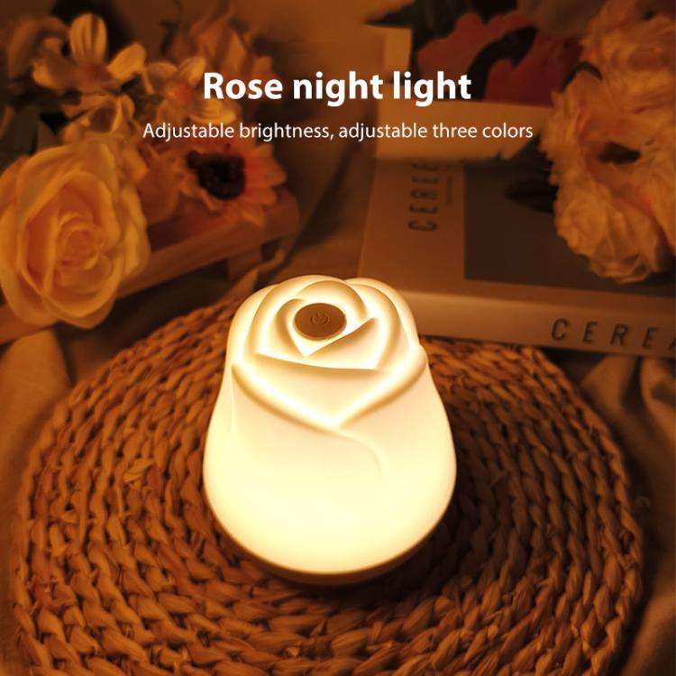 3W Rose Night Light Bedside Touch Sensor Ambient Lighting, Style:Rechargeable(White)