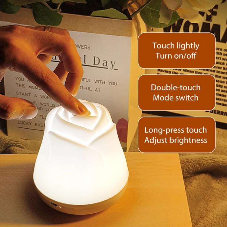3W Rose Night Light Bedside Touch Sensor Ambient Lighting, Style:Rechargeable(White)