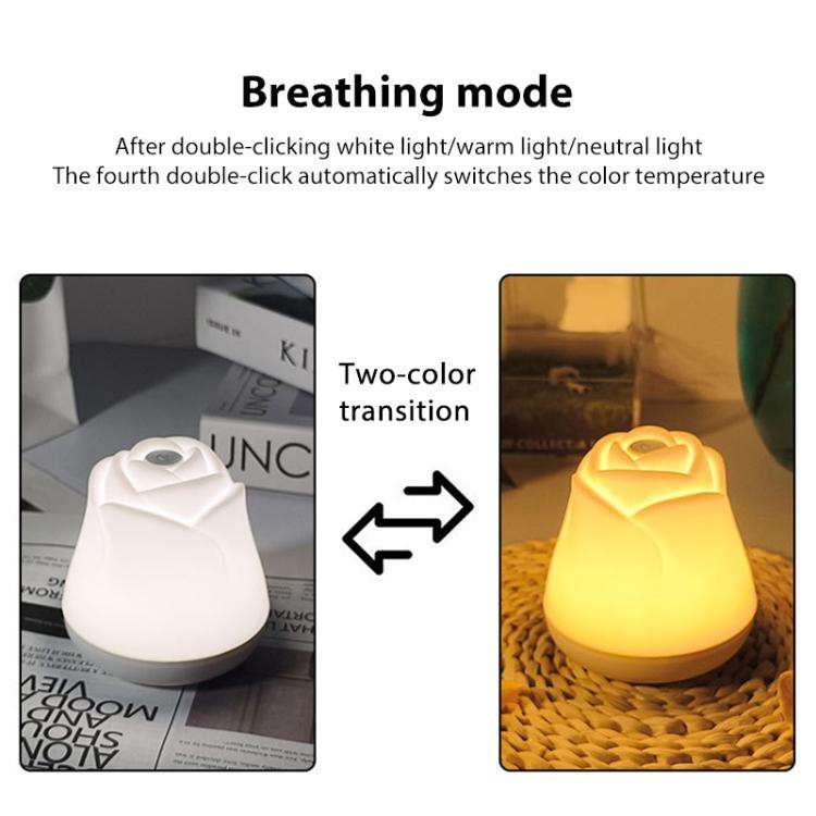 3W Rose Night Light Bedside Touch Sensor Ambient Lighting, Style:Rechargeable(White)