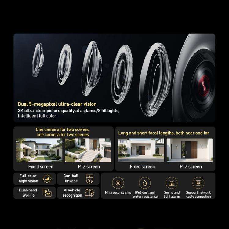 Original Xiaomi Outdoor Camera 4 MJSXJ10HL Dual 5MP 3K Ultra HD IP66 Waterproof(White)