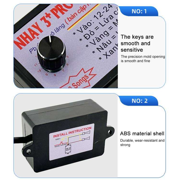 12V / 24V Universal Car Horn Controller 12 Sound Effects Sound Control Speaker(Black)