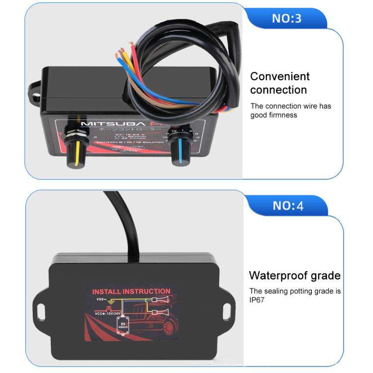 12V / 24V Universal Car Horn Controller 25 Sound Effects Sound Control Speaker(Black)