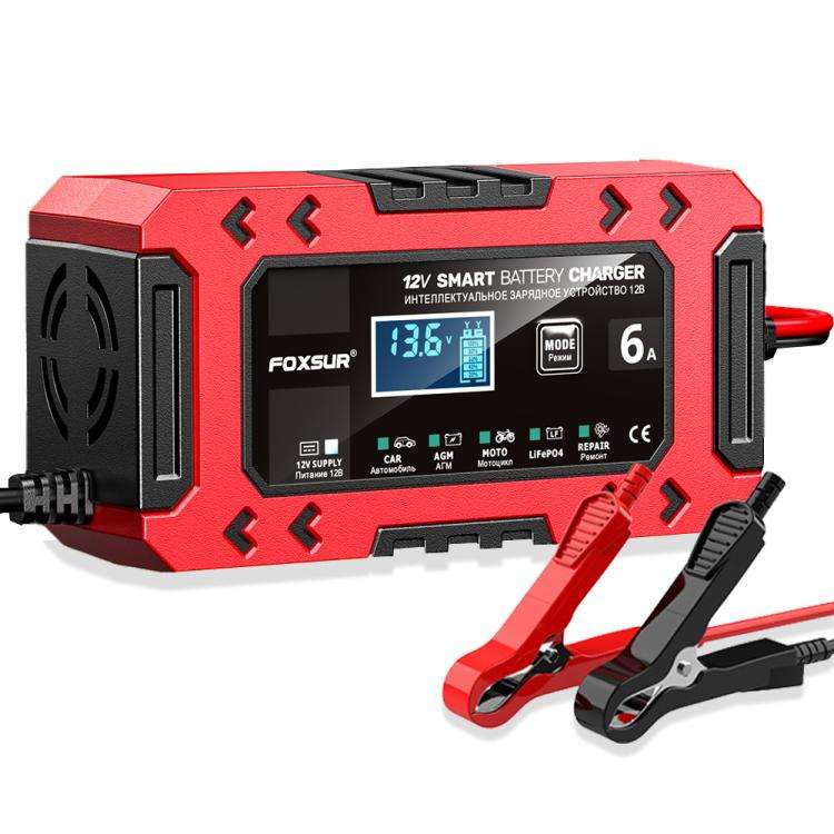 FOXSUR FBC1206F 12V 6A Car Motorcycle Battery Charger Smart Repair Multi-function Charger, EU Plu...