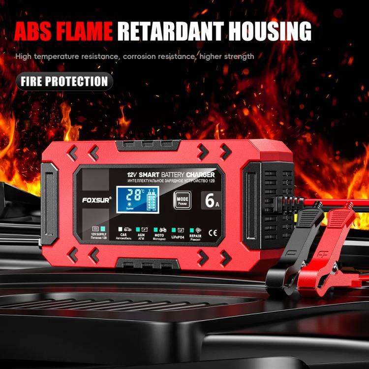 FOXSUR FBC1206F 12V 6A Car Motorcycle Battery Charger Smart Repair Multi-function Charger, EU Plu...