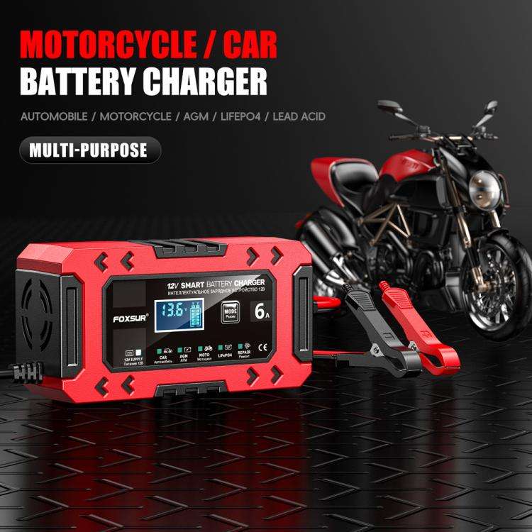 FOXSUR FBC1206F 12V 6A Car Motorcycle Battery Charger Smart Repair Multi-function Charger, EU Plu...