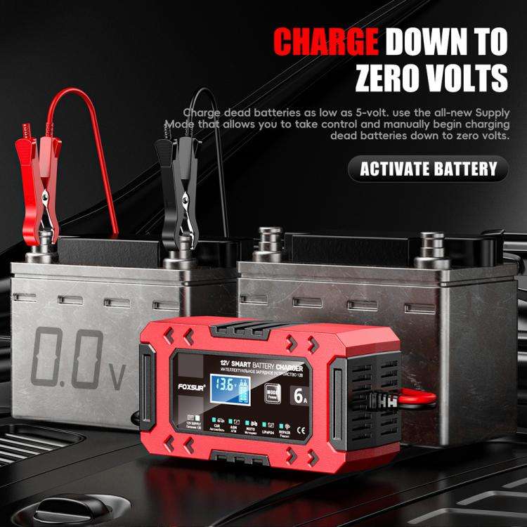 FOXSUR FBC1206F 12V 6A Car Motorcycle Battery Charger Smart Repair Multi-function Charger, EU Plu...