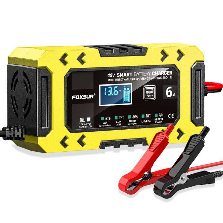 FOXSUR FBC1206F 12V 6A Car Motorcycle Battery Charger Smart Repair Multi-function Charger, EU Plu...