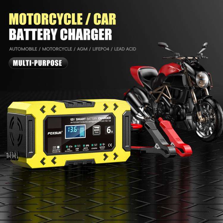 FOXSUR FBC1206F 12V 6A Car Motorcycle Battery Charger Smart Repair Multi-function Charger, EU Plu...