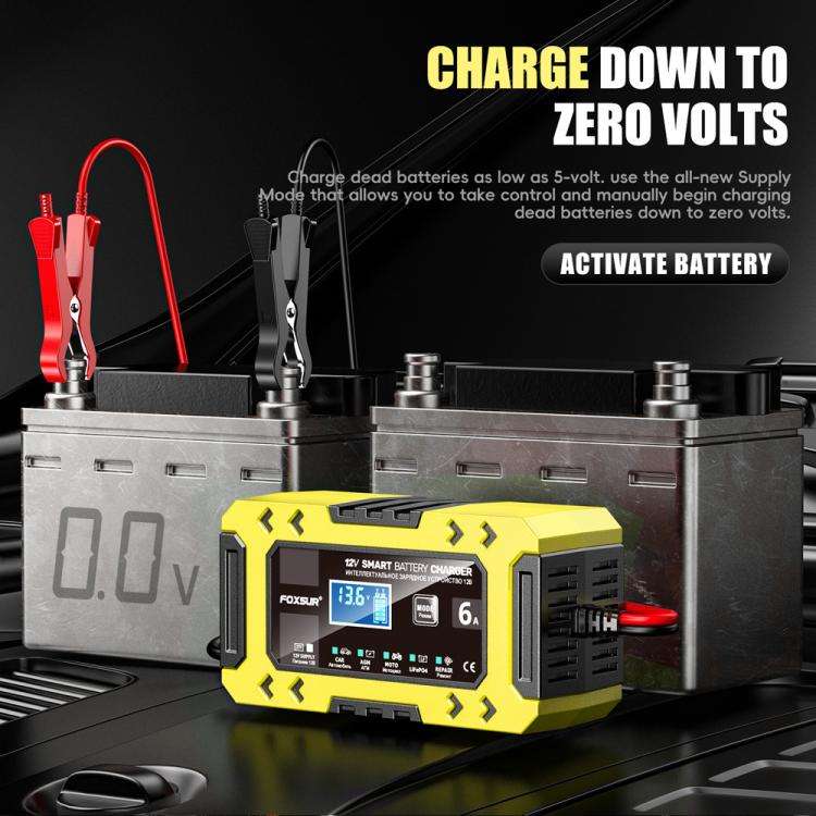 FOXSUR FBC1206F 12V 6A Car Motorcycle Battery Charger Smart Repair Multi-function Charger, EU Plu...
