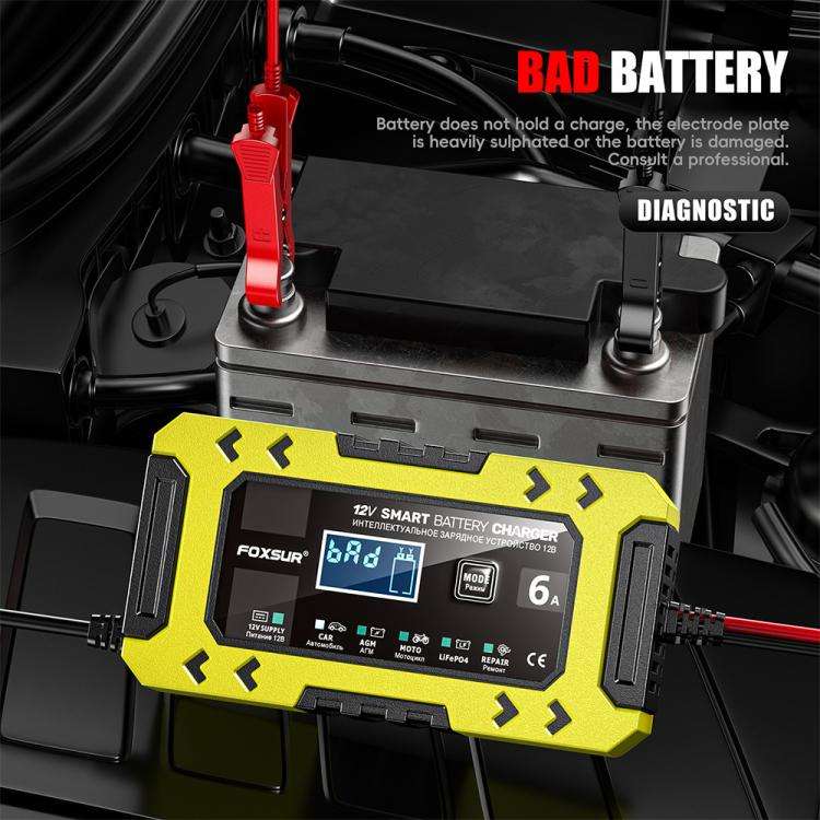 FOXSUR FBC1206F 12V 6A Car Motorcycle Battery Charger Smart Repair Multi-function Charger, EU Plu...