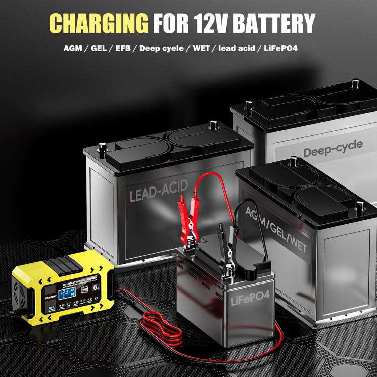 FOXSUR FBC1206F 12V 6A Car Motorcycle Battery Charger Smart Repair Multi-function Charger, EU Plu...