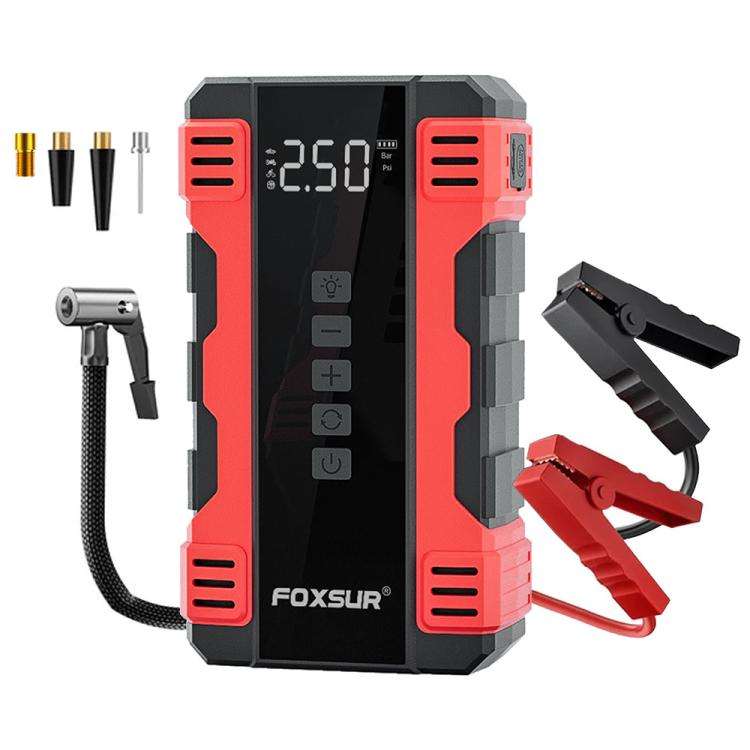 FOXSUR Car Emergency Starter Power Supply Multi-function Portable Car Air Pump(Red)