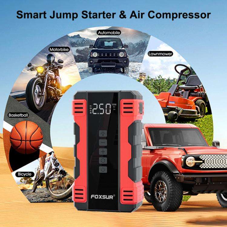 FOXSUR Car Emergency Starter Power Supply Multi-function Portable Car Air Pump(Red)