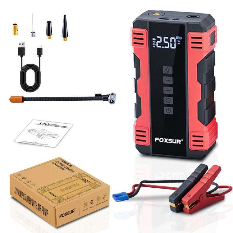 FOXSUR Car Emergency Starter Power Supply Multi-function Portable Car Air Pump(Red)