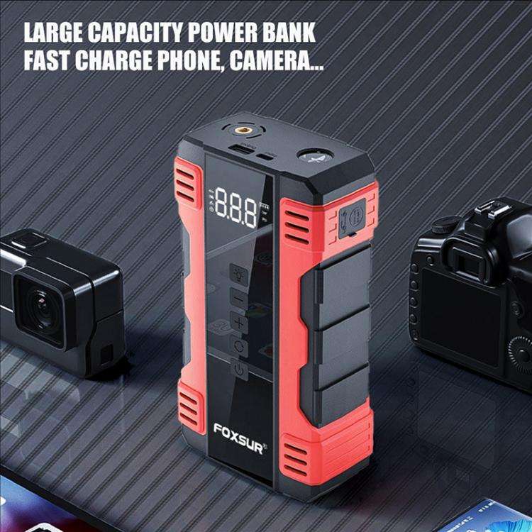 FOXSUR Car Emergency Starter Power Supply Multi-function Portable Car Air Pump(Red)