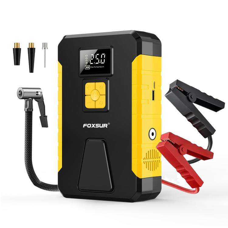 FOXSUR Car Emergency Starter Power Supply Multi-function Portable Car Air Pump(Yellow)