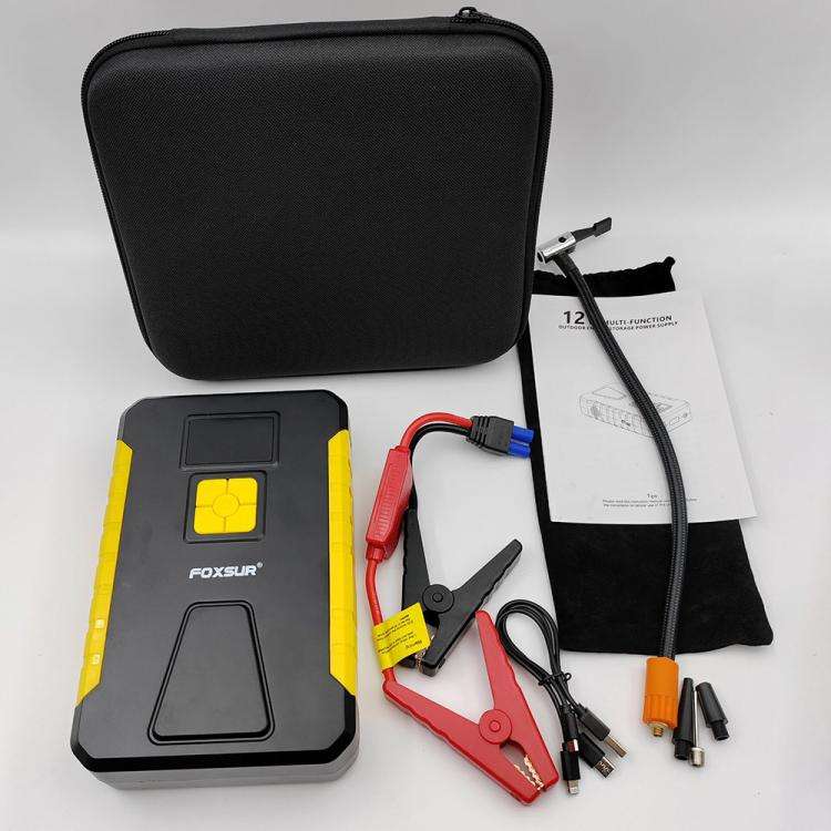 FOXSUR Car Emergency Starter Power Supply Multi-function Portable Car Air Pump(Yellow)