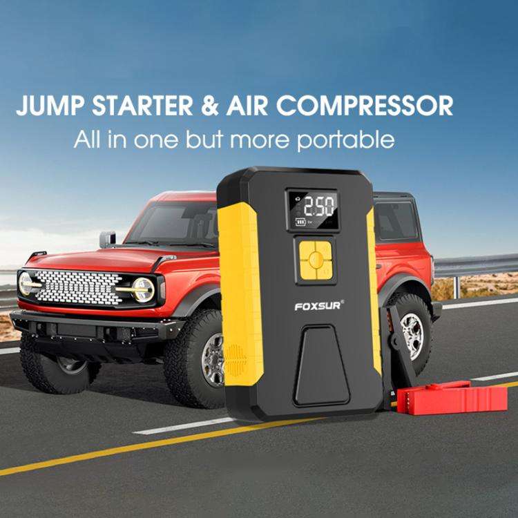 FOXSUR Car Emergency Starter Power Supply Multi-function Portable Car Air Pump(Yellow)