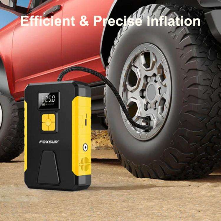 FOXSUR Car Emergency Starter Power Supply Multi-function Portable Car Air Pump(Yellow)