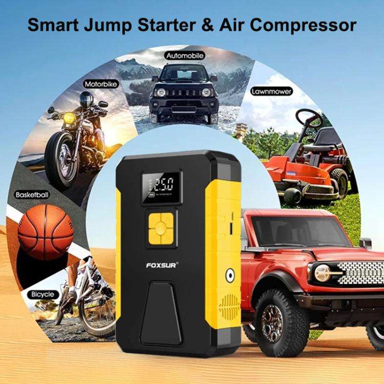 FOXSUR Car Emergency Starter Power Supply Multi-function Portable Car Air Pump(Yellow)