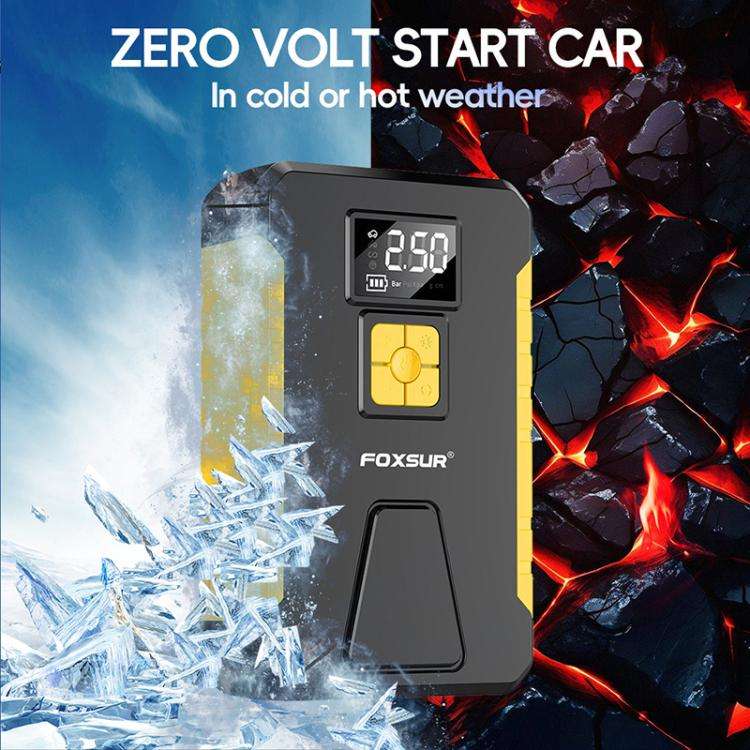 FOXSUR Car Emergency Starter Power Supply Multi-function Portable Car Air Pump(Yellow)