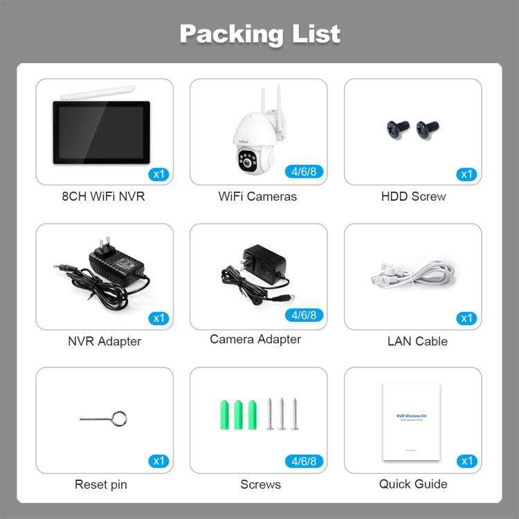 SriHome NVS010-IPC039 5MP 4 Channel 10.1 inch IPS Screen WiFi Network Video Recorder Set(UK Plug)
