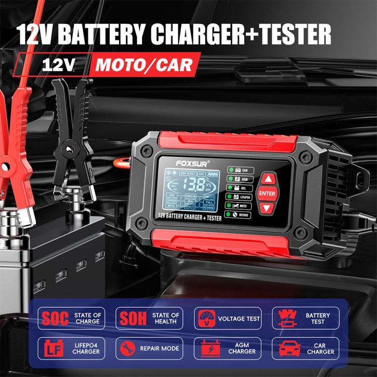 FOXSUR FTC-1206 2 in 1 12V Charging Tester Integrated Machine Car Motorcycle Battery Charger Test...