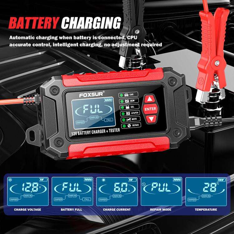 FOXSUR FTC-1206 2 in 1 12V Charging Tester Integrated Machine Car Motorcycle Battery Charger Test...