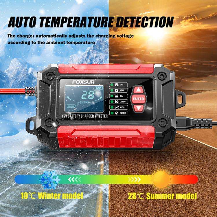 FOXSUR FTC-1206 2 in 1 12V Charging Tester Integrated Machine Car Motorcycle Battery Charger Test...