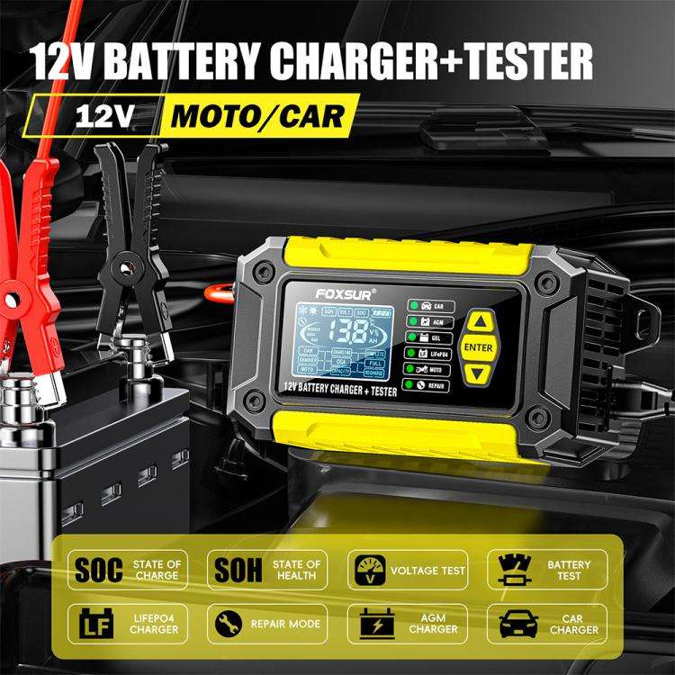 FOXSUR FTC-1206 2 in 1 12V Charging Tester Integrated Machine Car Motorcycle Battery Charger Test...