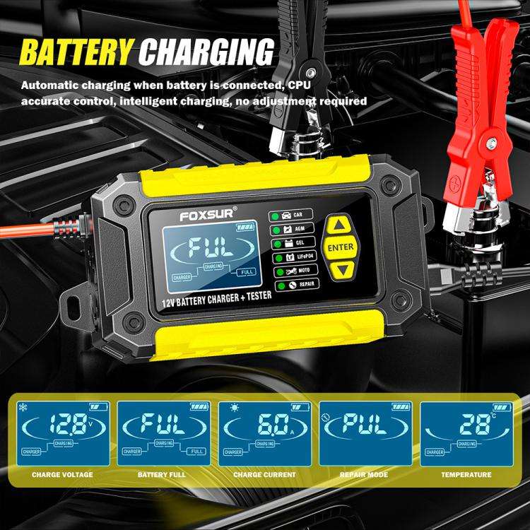 FOXSUR FTC-1206 2 in 1 12V Charging Tester Integrated Machine Car Motorcycle Battery Charger Test...