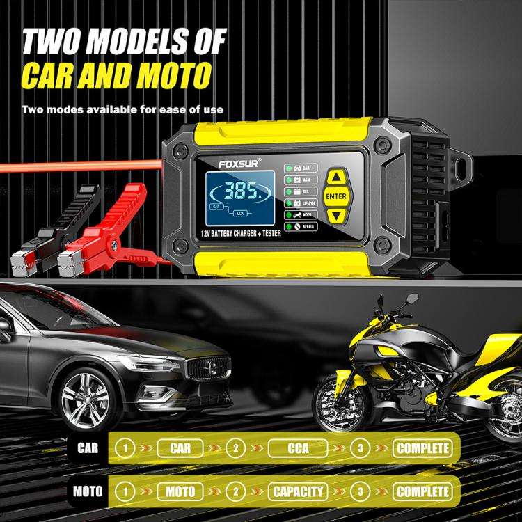 FOXSUR FTC-1206 2 in 1 12V Charging Tester Integrated Machine Car Motorcycle Battery Charger Test...