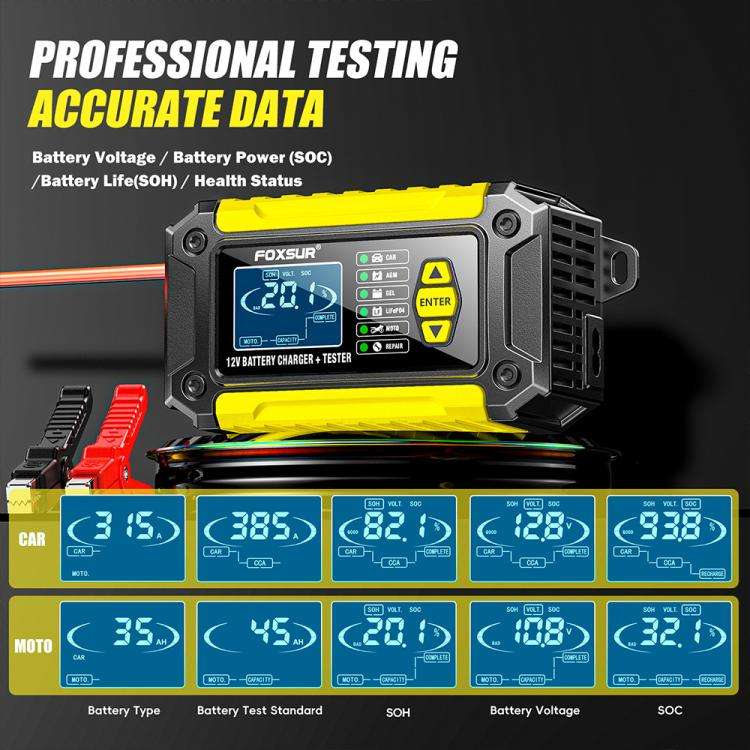 FOXSUR FTC-1206 2 in 1 12V Charging Tester Integrated Machine Car Motorcycle Battery Charger Test...