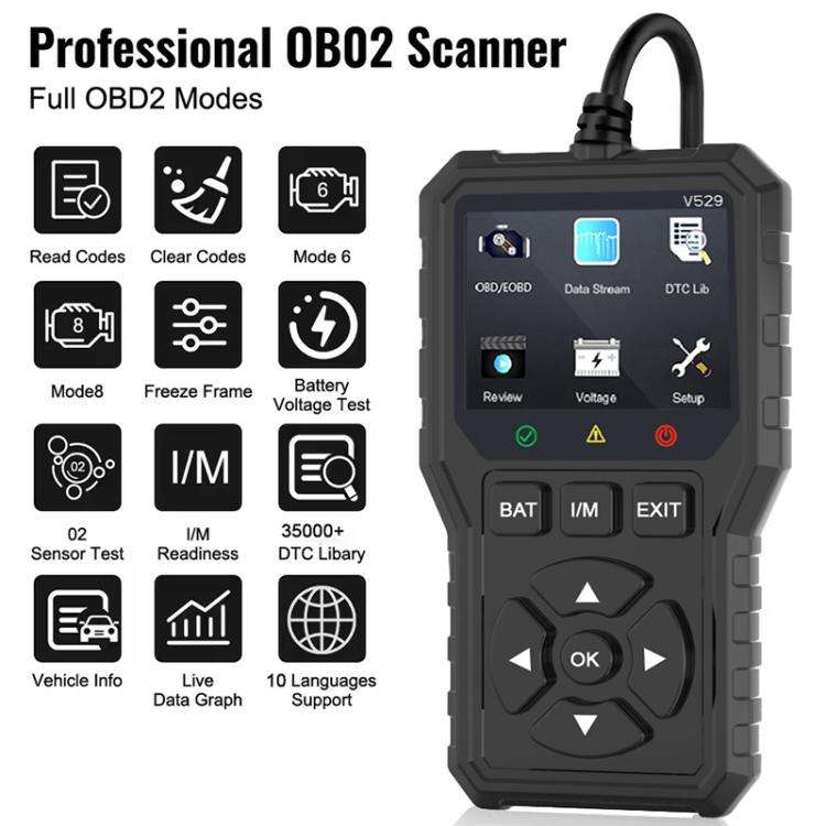 FOXSUR V529 OBD2 Car Engine Fault Code Reader Diagnostic Instrument(Black)